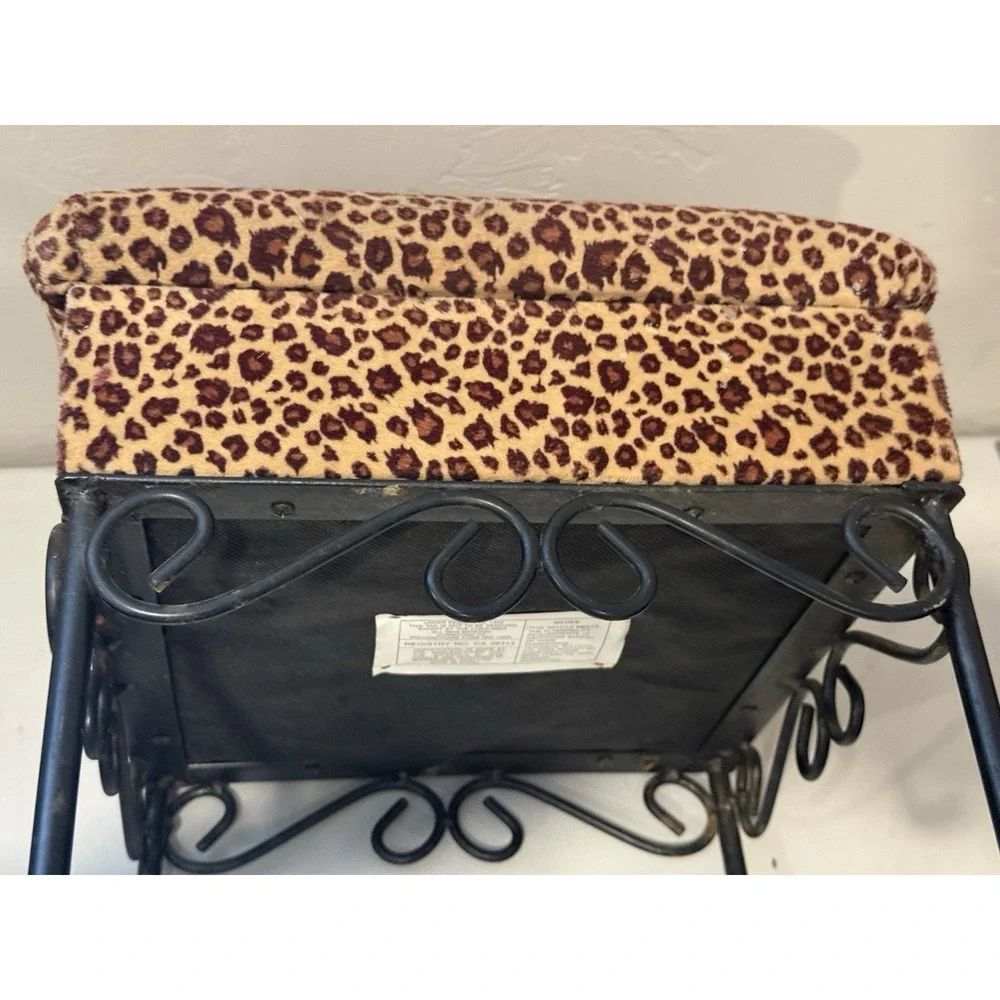 Vintage Leopard Velvet Foot Stool‎ Ottoman with Wrough Iron Legs 11